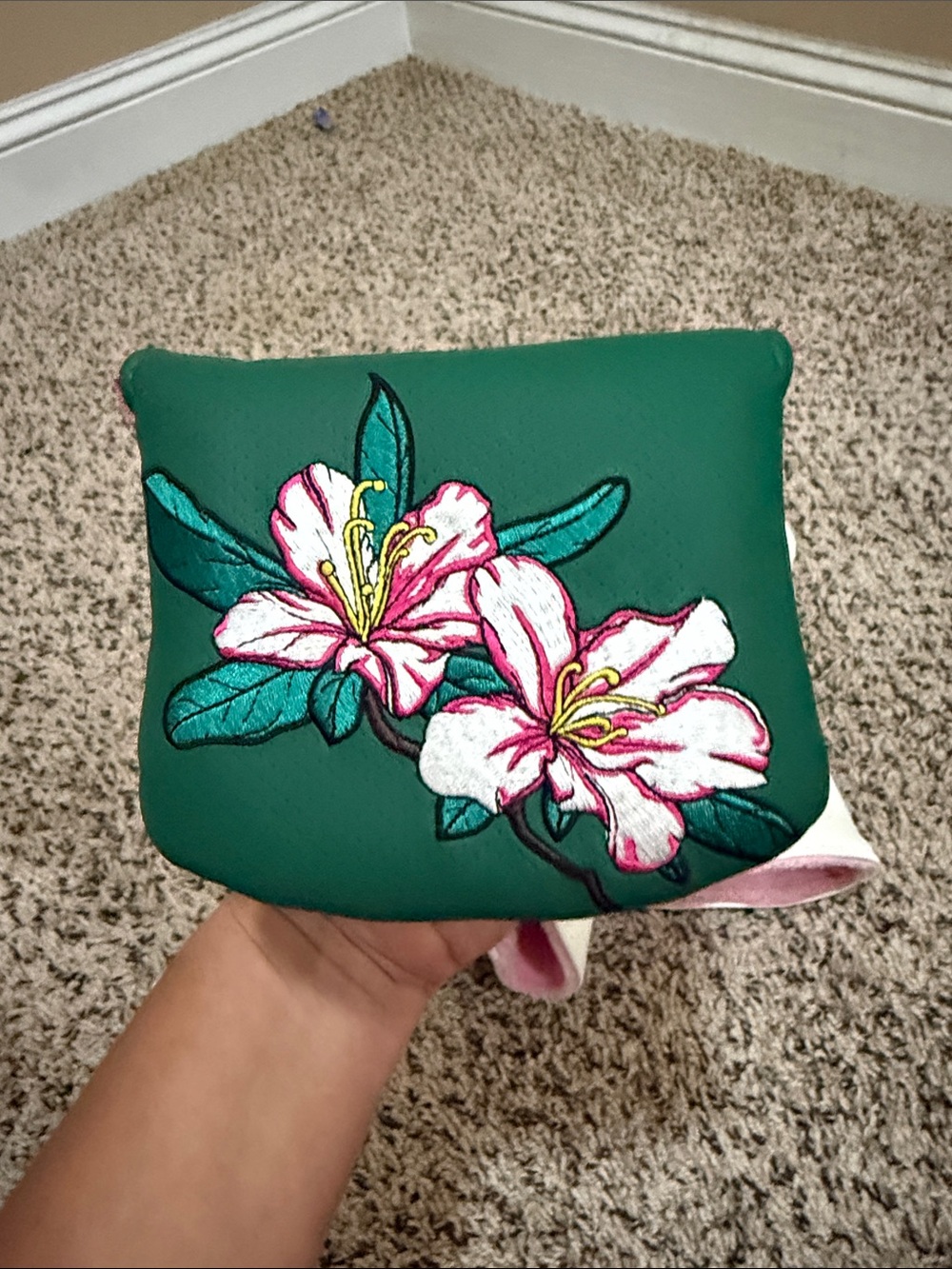 Floral Leather Golf Headcover Set with Pink Azaleas - Picture 7 of 8